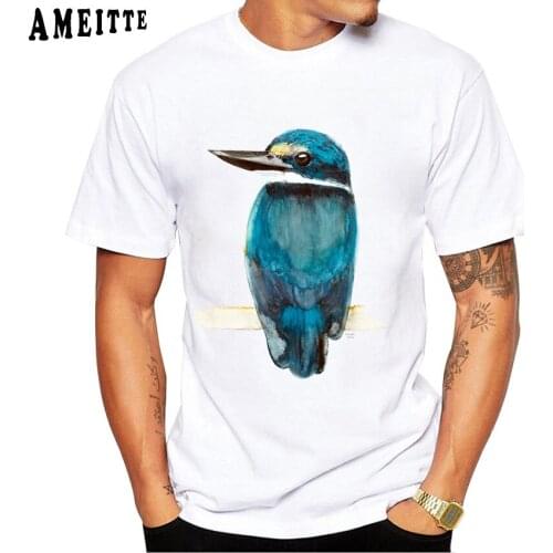 Sacred Kingfisher Watercolour Painting Classic T-Shirt Fashion Men T Shirts Cool Boy Casual Tops Hipster Man White Tee shirt