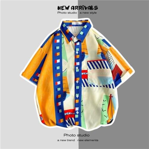 Harbour Wind Men Floral Printing Short Sleeve Shirt Male Loose Trend Sandy Beach Summer Harajuku Style Couple Short Sleeve Shirt