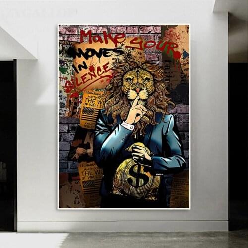Graffiti Art Money Dollar Lion Posters and Prints Modern Art Wall Picture for Living Room Home Decor Animal Canvas Oil Painting