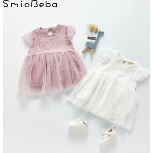 Romper Summer Outfits Overalls Baby Girls Princess Dress Puff Skirt Sweet Lovely Mesh One-piece Purple Pink Sweet Jumpsuits Kids