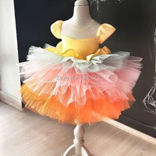 Colorful Flowers Baby Girls Clothes Birthday Party Dresses Children Birthday Tutu dress Summer Girl Cosplay Dress