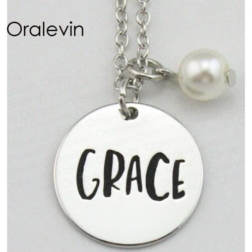 Hot Sale GRACE Inspirational Hand Stamped Engraved Custom Pendant Necklace for Fashion Ladies Gift Jewelry,10Pcs/Lot, #LN2092