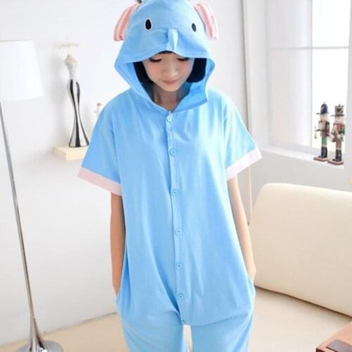 Cute Blue Elephant Adult Short Sleeve Animal Pajamas Summer Unisex Cosplay Pijamas Cartoon Cotton Onesies men women Pajama