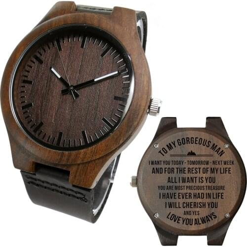 To My Husband beautiful Engraved wooden watch with a meaningful message Carving on the Watch which helps it last forever