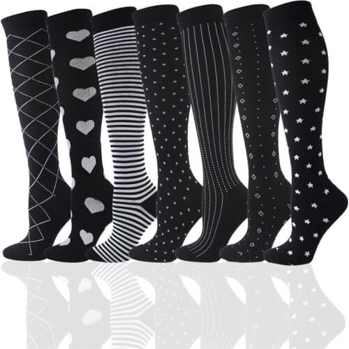 7 Styles Black Striped Compression Socks Men Novel Funny Cycling Running Travel Relieve Pain Anti-Fatigue Nylon Socks Women Gift