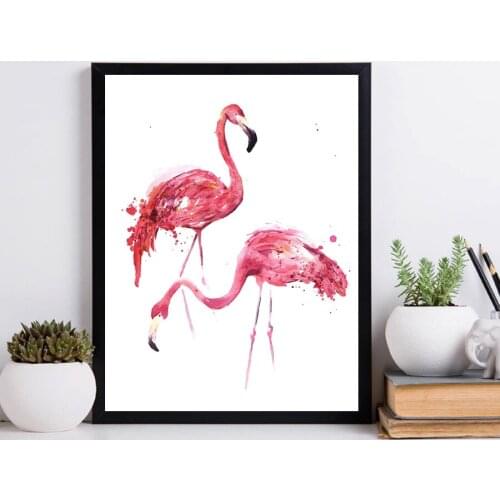 Watercolor Abstract Animal Flamingo Poster Print Wall Art Canvas Painting Picture for Living Room Home Decor Cactus Decor