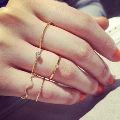 South Koreas New Wave Five-piece Suit Personality Fashion Ring Set Of 5 Fine Index Finger Joint Ring Tail Rings For Women