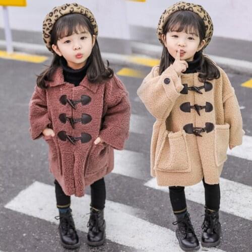 2020 new Fashion Cute girl winter jacket childrens jacket mid-length wool coat warm and cotton childrens jacket