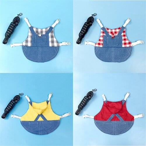 Pet Rabbit Clothes Denim Jacket Coat Small Animal Harness Leash Vest Bag Hat Set comfortable and breathable polyester fabric