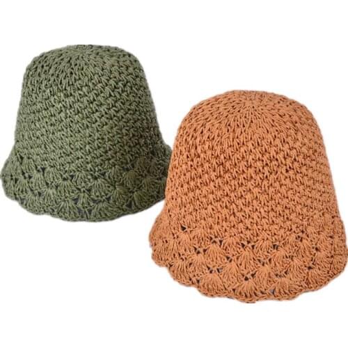 LDSLYJR solid color straw hat foldable sunshade beach fisherman hat sun hat women and girl 01