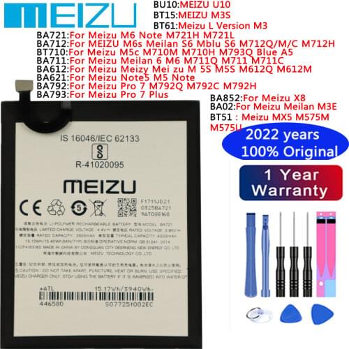 MEIZU Original Battery For Meizu U10 M3S L Version M3 M6 Note M6s M5c Meilan6 M 5S Note5 Pro 7 Plus X8 Meilan M3E MX5 Batteries