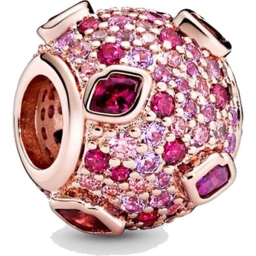 Original Rose Gold Kiss Pave With Red And Pink Crystal Beads Fit 925 Sterling Silver Bead Charm Bracelet Diy Jewelry