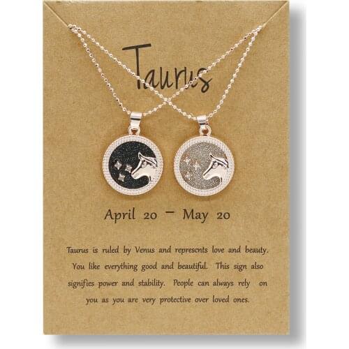 Twelve Constellations Couple Necklace Romantic Love Anniversary Gift Fashion Jewelry Day and Night Pendant Necklace Choker