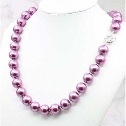 Discount!!DIY Lovely 12mm round purple shell pearl necklace 17" beads jewelry making AAA+++ about 33 pcs/strands Wholesale Price