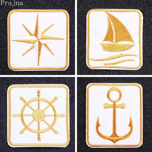 Prajna Vintage Ship Anchor Patch Military Patch Iron On Embroidered Patches For Clothes Steering Wheel Badge Applique