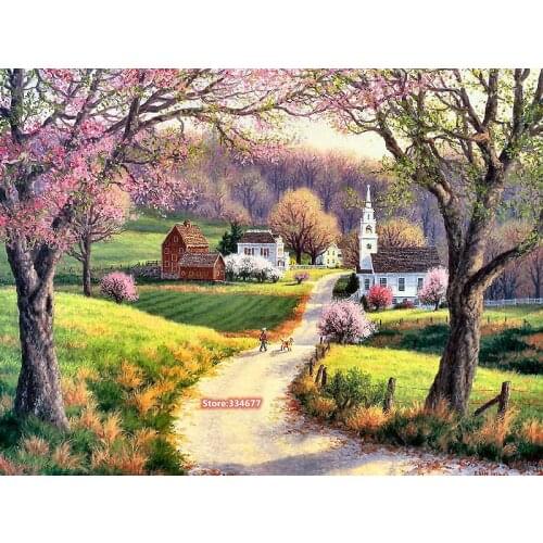 Scenery Spring Countryside Beauty Cross Stitch Kits Needlework Embroidery Crafts 14ct Unprinted DIY Arts Handmade Home Decor