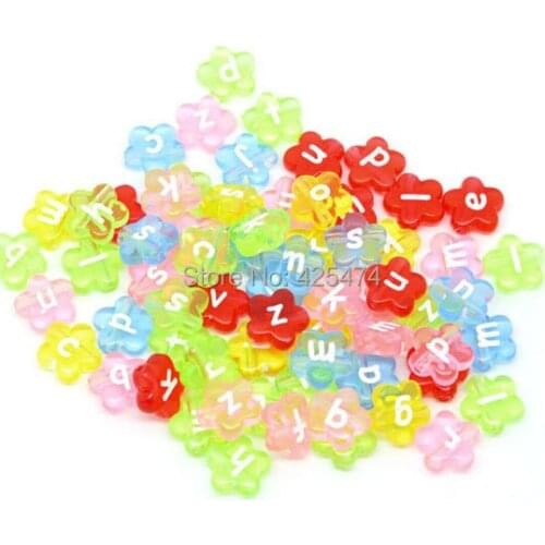 Factory Direct Sell Mixed Transparent Colors 4*11MM Flower Shape Acrylic Plastic Alphabet Letter Beads for DIY Name Bracelet