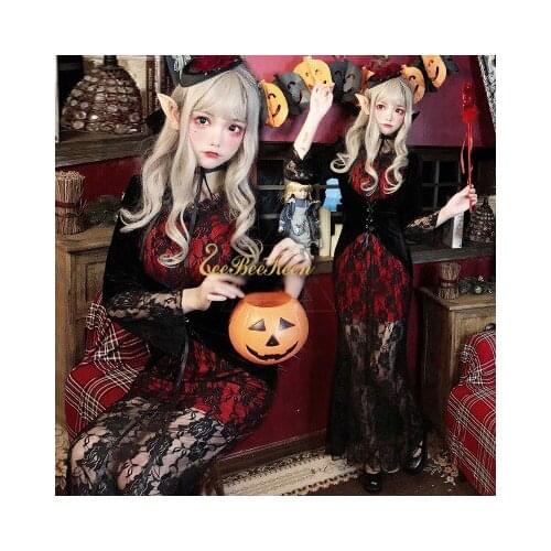 Adult Vampire Devil Ghost Bride Dress cosplay Halloween costumes for women Gothic Sexy Black Lace Dress Cosplay Costume For Girl