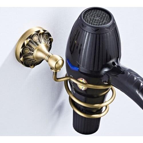 Antique Bathroom Hairdryer Holder Vintage Strong Brass Hair Dryer Shelf Rack Wall Mounted Hairdryer Rack for Bathroom Accessory