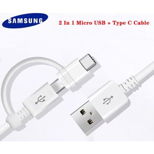 Samsung Original 2 in 1 Micro USB Cable Type C Fast Charger A71 A51 A41 A31 A21 A10 A32 A52 A72 S10 S9 S9 Plus S6 S7 edge Note 5