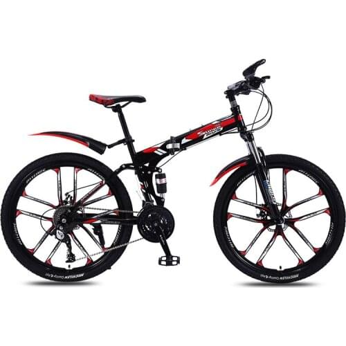 Folding Mountain Bike Bicycle Off Road Integrated Wheel for Men and Women Adult Variable Speed Double Damping Bicycle