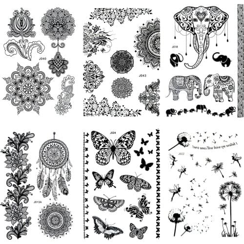 Henna Tattoo Stickers Black Lace Mehendi Temporary Tattoos for Adventurous Women Teens & Girls Metallic Tattooing 6 Sheet