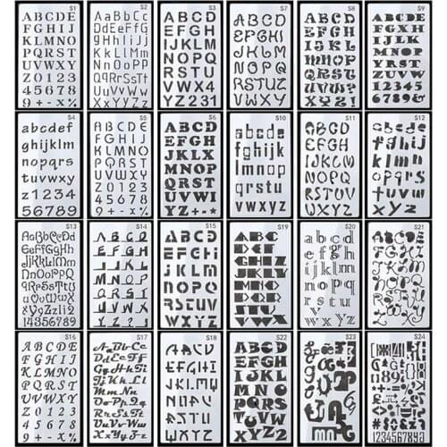 24 Sheets Letter Number Stencils 4X7 Inch Alphabet Stencil Plastic for Home DIY Scrapbooking Painting Drawing Craft