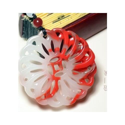 Zheru jewelry natural seven chicken blood jade hollow flower pendant necklace exquisite jewelry, best gift