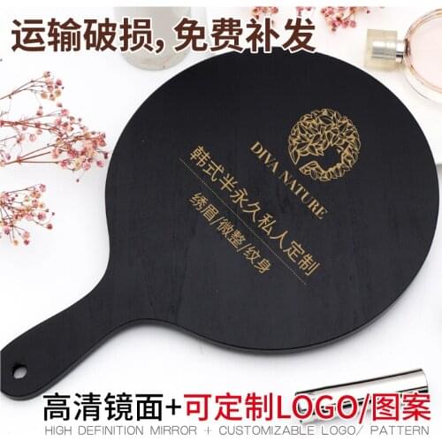 Beauty salon mirror vanity mirror carrying mirror wooden retro hand portable vanity mirror semi permanent custom handle mirror