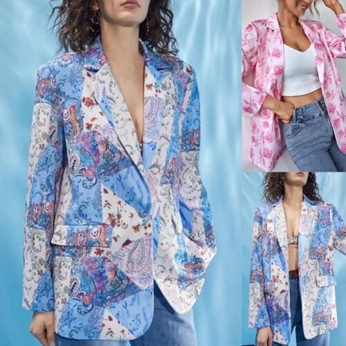 Blazer Suit Turn-down Collar Colorful Floral Printed Cardigan Long Sleeve Female Blazer for Winter