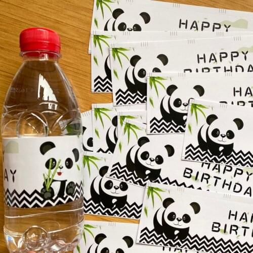 Omilut 12pcs Panda Sticker Panda Birthday Party Mineral Water Bottle Label Stickers Baby Shower Boy/Girl Birthday Party Supplies
