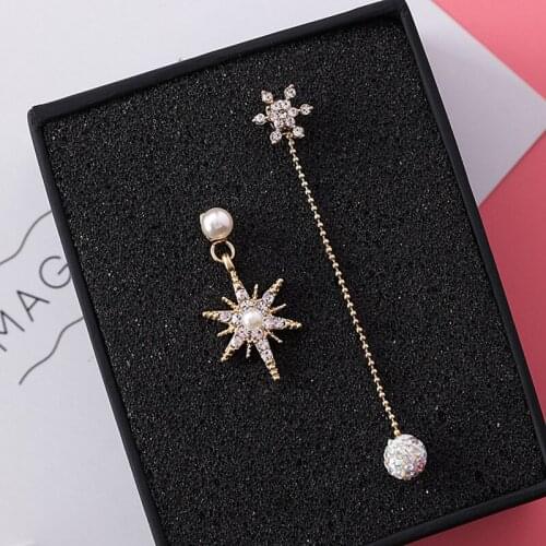 Asymmetric Bling Rhinestone Star Long Drop Dangle Earrings Round Ball Pendant Earring Fashion New Jewelry For Women 6A3022