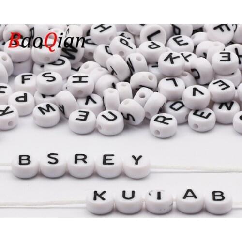 100-500pcs White Round Acrylic Black Letter Loose Beads For Bracelet Necklace Jewelry Making DIY Pacifier Chain Beadwork 4x7mm