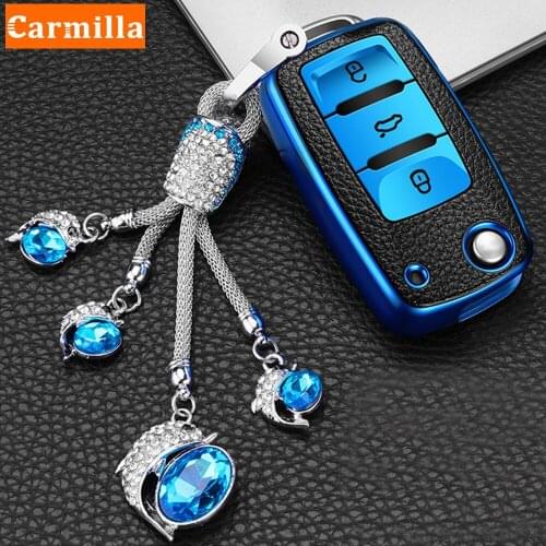 For Volkswagen VW Jetta Golf 5 6 Passat Beetle Skoda Seat Polo B5 TPU Leather Car Key Case Cover Holder Keychain Protector