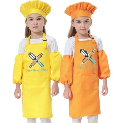 Kids Kitchen Baking Bib Pinafore Child Polyester Apron Painting Eating Clothes Smock Chef Hat Print Name NOT Free
