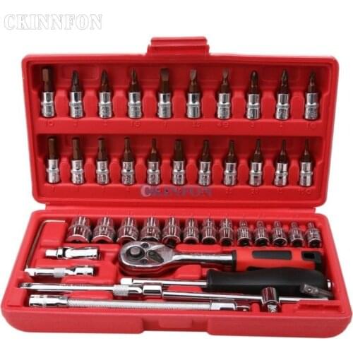 DHL 5PCS 46pc 1/4 Car Mechanics Repair Tool Set Kit Sockets Wrenches Bits Ratchet Pliers Hand Tool