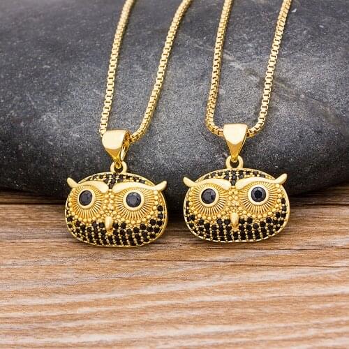 Dropshipping Animals Owl Choker Necklace Crystal CZ Pendant Necklace Copper Zircon Gold Color Chain Charm Jewelry Wholesale