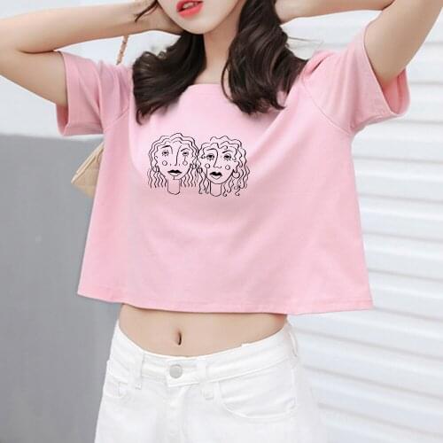 Aesthetic Style Short Sleeve Tee Shirt Girls Print Crop Tshirt Women Harajuku Kawaii T-shirt Woman Cotton Plus Size Clothes