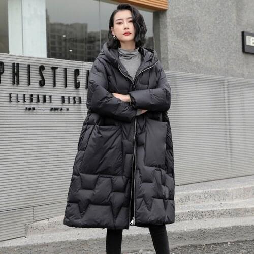 FTLZZ Winter Large Size Hooded Down Jacket Vintage Loose Thick Women Feather Parkes 90% White Duck Down Coat Snow Warm Outwear