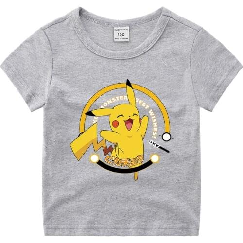 Printed T-shirts Pikachu Short Sleeve Boy Girl Kids Fashion Cool Summer Children Cartoon Casual Streetwear Cotton Tops Tee