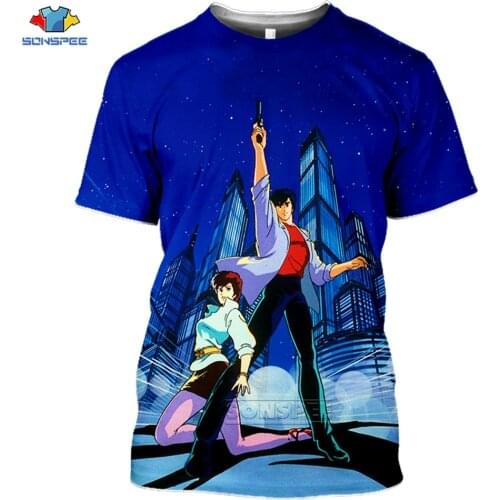 SONSPE Summer 3D Print Funny Anime City Hunter T-Shirt Top Korean Style Shirts Cartoon Harajuku Mens T-Shirt Fashion Streetwear