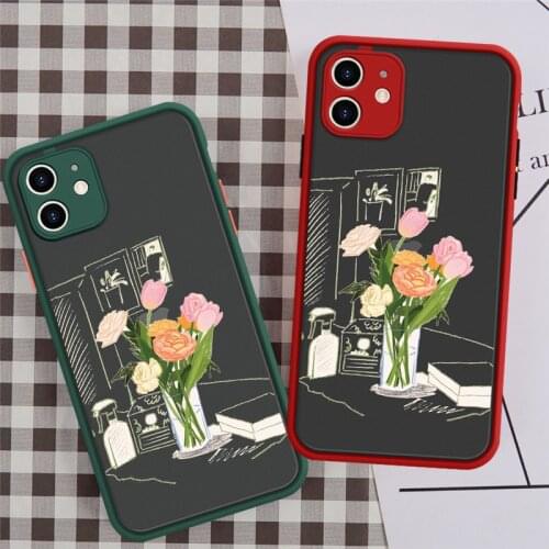 GYKZ Fashion Abstract Art Flower Phone Case For iPhone 12 mini 11 Pro XS MAX XR 7 SE20 8 Plus Shockproof Cover Matte Candy Coque