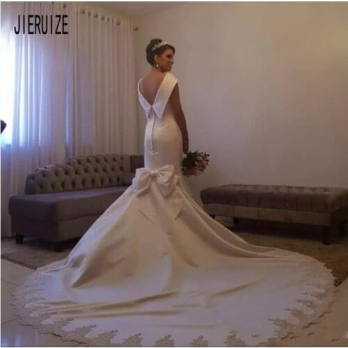 JIERUIZE Vintage Arabic Wedding Dresses Backless Mermaid Wedding Gowns Lace Appliques With Big Bow Robe Mariage vestido de noiva