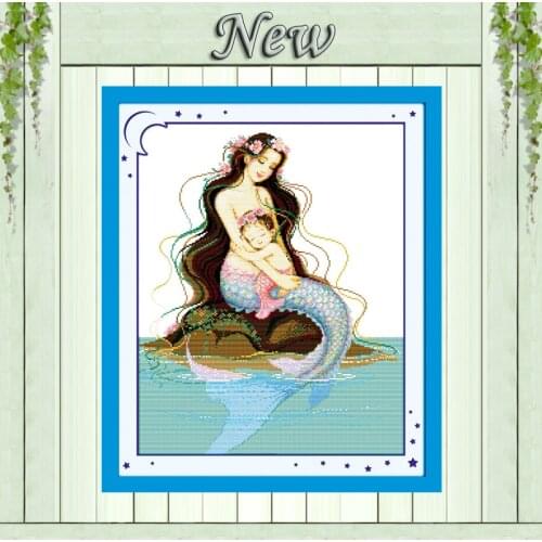 Mom sons deep love mermaid paintings counted print on canvas DMC 11CT 14CT Chinese Cross Stitch kits embroidery needlework Sets