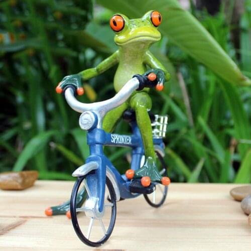 Creative Resin Frog Bicycle Cycling Sculpture Frog Bike Rider Figurine Collectibles Animal Crafts Statue for Garden Home Decor