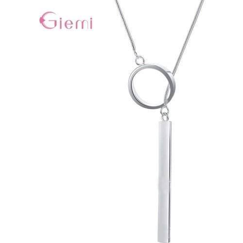 Fashion 925 Sterling Silver Snake Chain Geometric Charms Necklace Simple Round Loop Rectangle Disk Choker Jewelry
