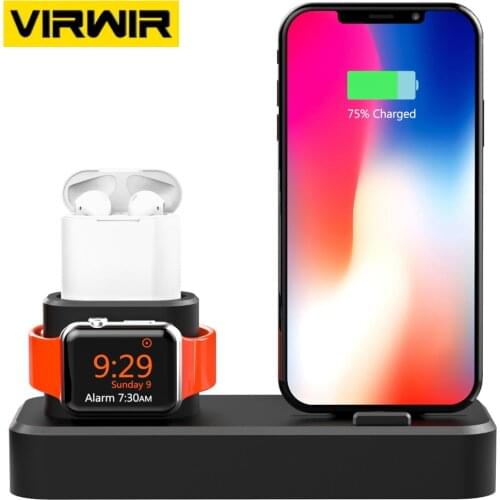 3 in 1 Desktop Charging Dock Stand Docking Station Silicone Charger Holder With Charging Cable For Apple Watch Airpods iPhone