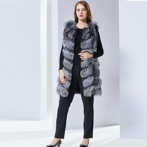 Natural Fox Fur Vest Jacket Waistcoat Women Autumn Winter Long Sleeveless Coat Top Selling