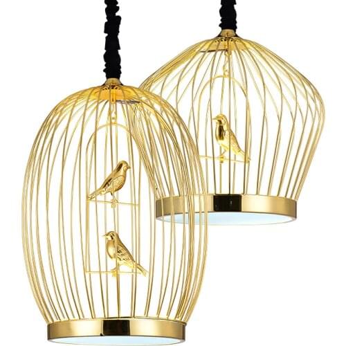 New Chinese Led Pendant Light Gold Iron Birdcage Hanglamp For Dining Room Bedroom Restaurant Bar Decor Loft Luminaire Suspension