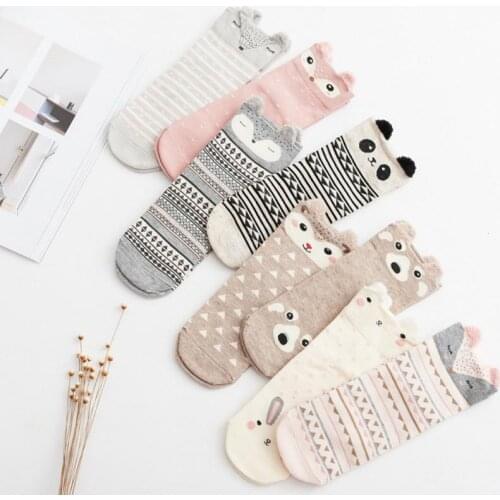 Autumn Winter Warm Cartoon Womens Socks Three-dimensional Ears Cute Animal Fashion Cotton Non-odorous Feet Comfortable Sock
